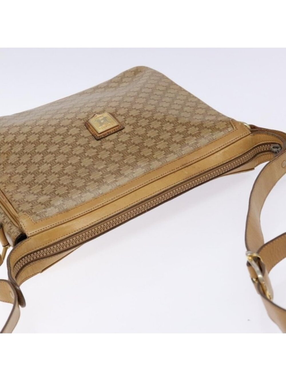 Authentic CELINE Macadam Canvas Shoulder Bag Beige Gold - Picture 13 of 16